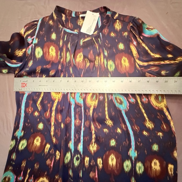 Aqua Purple and Yellow Long Sleeve Shirt Dress w/ Tie Waist Small - Picture 8 of 10